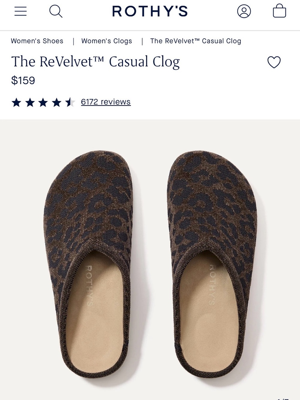 Rothy's ReVelvet Casual Clog in Brown Leopard Print ~ Women’s size 7